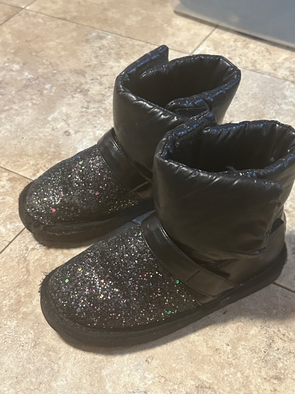 Black Glitter Puffer Ankle Boots